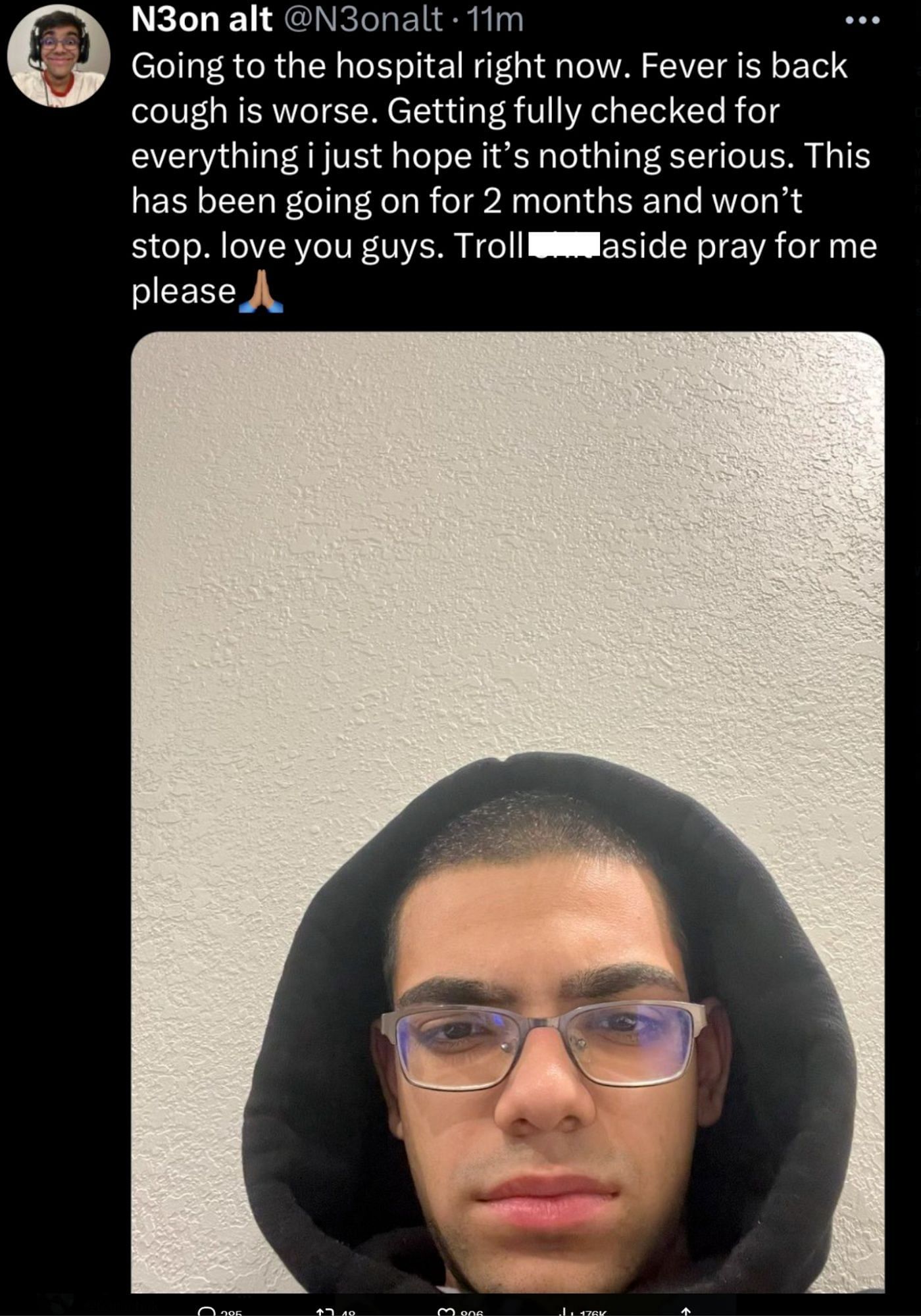 Rangesh is hoping his fans offer prayers of support and health in his time of crisis (Image via X.com)